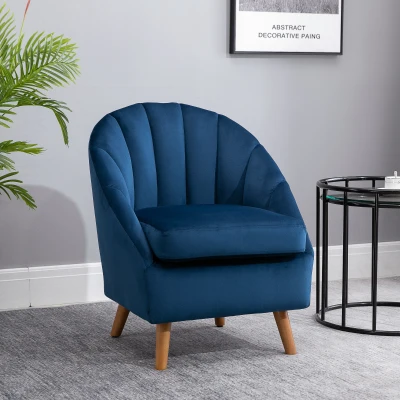 HOMCOM Poltrona da Salotto in Velluto con Gambe in Legno, Blu