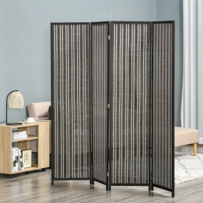 HOMCOM Raumteiler, faltbar, Kiefernholz/Bambus, 180 x 180 cm, Braun/Schwarz