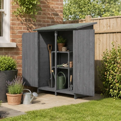 Outsunny Fir Wood Garden Shed Grey 139x75 with Roof