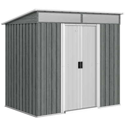 Outsunny Caseta de Jardín 195x122x181,5 cm con Puerta Corredera 2 Ventanas y Anti-UV para Almacenar Herramientas Gris Claro