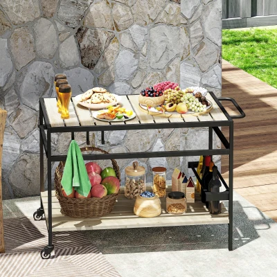 Outsunny Carrello da Giardino Portavivande Legno a Doghe e Acciaio
