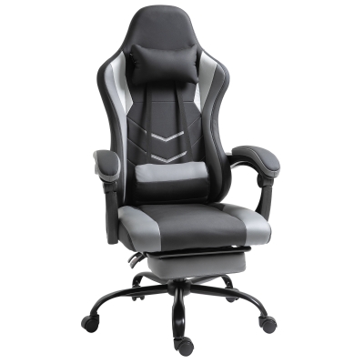 Vinsetto Cadeira Gamer Ergonômica Cadeira de Escritório para Secretária Cadeira Giratória Altura Ajustável Almofada Lombar Ajustável com Apoio de Pés 62x52x128 cm Preto