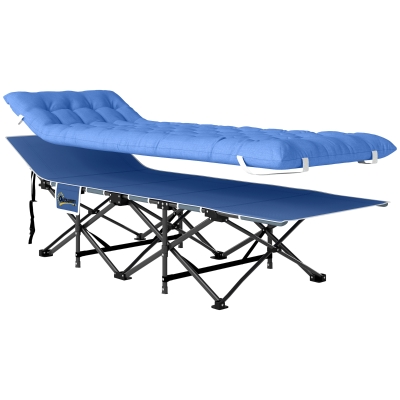 Outsunny Feldbett faltbar Campingbett mit Matratze Kopfkissen Seitentasche 185 x 68 x 37 cm bis 150 kg Dunkelblau