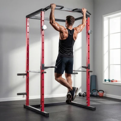 SPORTNOW Power Cage Rack Squat Regolabile con Barra Trazioni Nero