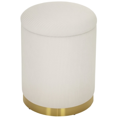 HOMCOM Banco com Arrumação Dobrável com Tampa Base em Aço Banco Redondo 36x36x44 cm Branco Creme
