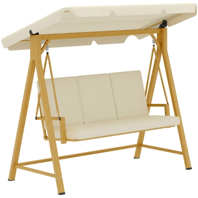Outsunny Dondolo da Giardino 3 Posti con Tetto e Cuscini Beige