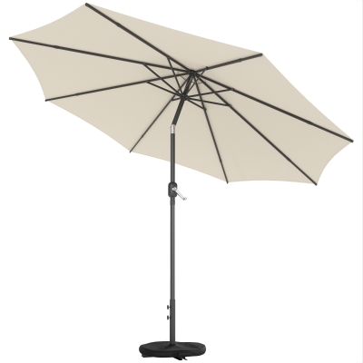Outsunny Sonnenschirm ca. Ø300 cm neigbar Balkonschirm mit Kurbel Kreuzfuß Sandsack, UV 30+ Einziehbar Cremeweiß