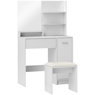 HOMCOM Toeletta Trucco con Specchio, Sgabello e Cassetto Bianco