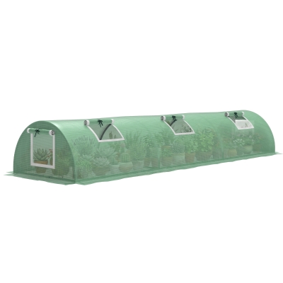 Outsunny Serre Tunnel 5 Fenêtres PE 140g/m² Métal Vert