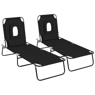 Outsunny 2 Bains Soleil Pliables 4 Pos. 3 Coussins Noir