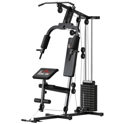 HOMCOM Station Musculation Multifonction 65kg Double Poulie Noir