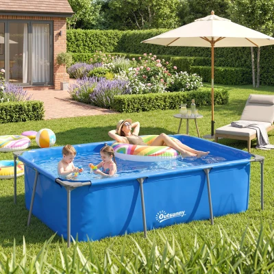 Outsunny Piscine Rectangulaire Métal 260x181x67cm Bleu avec Pompe