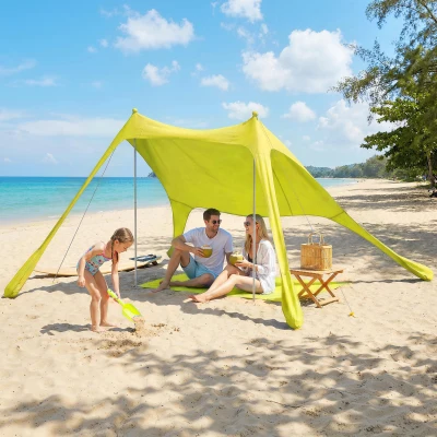 Outsunny Carpa Playa Plegable con Esterilla UPF50+ Postes de Aluminio Pala Estacas y Bolsa de Transporte Amarillo