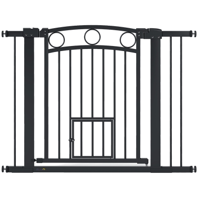 PawHut Barreira de Segurança 77 cm Grelha para Escadas Largura Ajustável 76-104 cm com Portinha para Gatos para Escadas e Vãos de Porta Preto