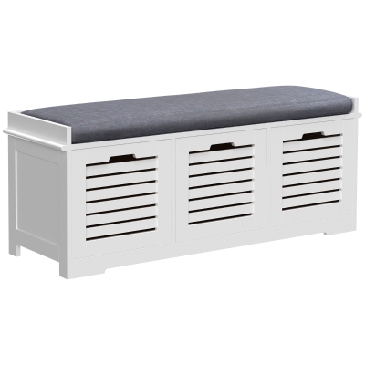 HOMCOM Shoe Storage Bench with 3 Drawers Grey Cushion