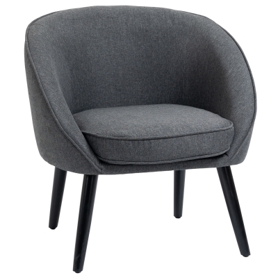 HOMCOM Poltrona para Sala de Estar, Poltrona Lounge Estofada com Efeito Linho, Pés de Madeira, Poltrona de Leitura para Quarto, Cinza
