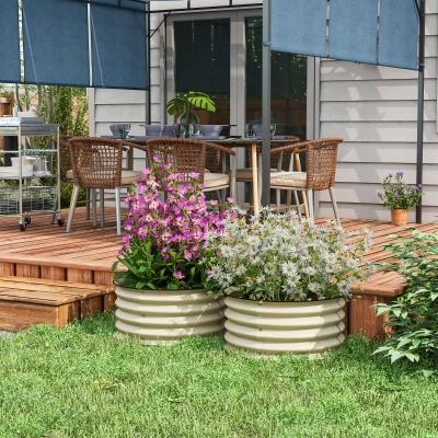 Outsunny Set of 2 Metal Raised Garden Beds Cream White
