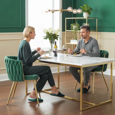HOMCOM Velvet Dining Chairs Set of 2 with Metal Legs Green