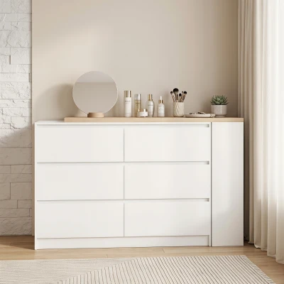HOMCOM Vanity Dressing Table 6 Drawers 3-Tier Shelf White