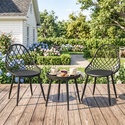 Outsunny 3-Piece Bistro Set Chairs Table Outdoor Black