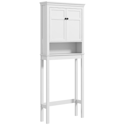 HOMCOM Meuble WC Blanc 2 Portes Étagères Réglables Salle de Bain