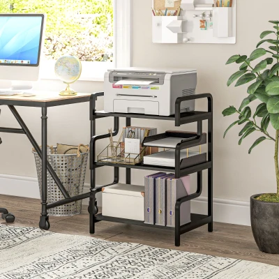 HOMCOM Soporte para Impresora de 3 Niveles con Marco de Acero Estantería de Almacenamiento para Oficina Casa 55x40x77 cm Negro