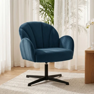 HOMCOM Swivel Shell Accent Chair Metal Base Dark Blue