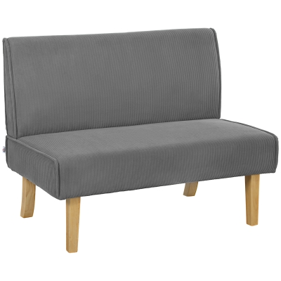 HOMCOM Zweisitzer-Sofa mit Cord-Bezug, dicker Polsterung und soliden Holzbeinen für Wohnzimmer, Schlafzimmer, Büro, Grau