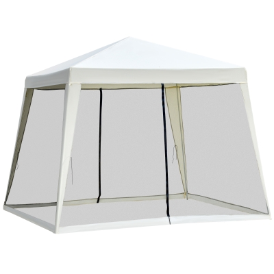Outsunny Gartenpavillon Pavillon Festzelt Partyzelt wetterfest Zelt mit Moskitonetz Metall + Polyester Cremeweiß 3 x 3 m