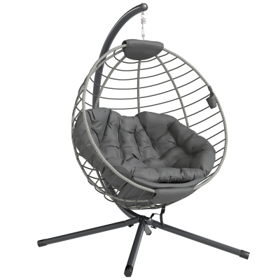 Outsunny Rattan Swing Chair with Stand Grey