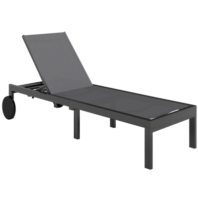 Outsunny Sonnenliege Atmungsaktive Gartenliege mit 6-fach Verstellbar Rückenlehne Rädern Aluminiumrahmen