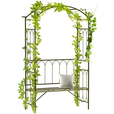 Outsunny Arco da Giardino con Panchina Metallo 115 x 50 x 203 cm Nero