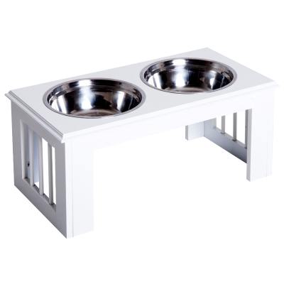 PawHut Estação de alimentação para cães, antiderrapante, 58,4 x 30,5 x 25,4cm, Branco, 2L por tigela