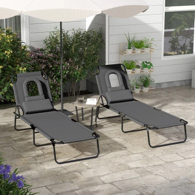Outsunny Foldable Sun Lounger Set of 2 Dark Grey