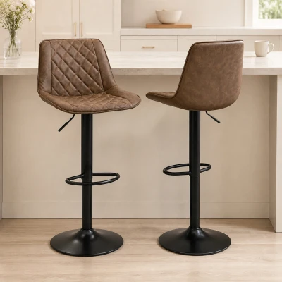 HOMCOM Set 2 Sgabelli Bar Altezza Regolabile Finta Pelle Marrone