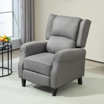 HOMCOM Sillón Relax Reclinable Manual Tapizado en Lino Sintético con Reposapiés Retráctil Carga 150 kg Gris