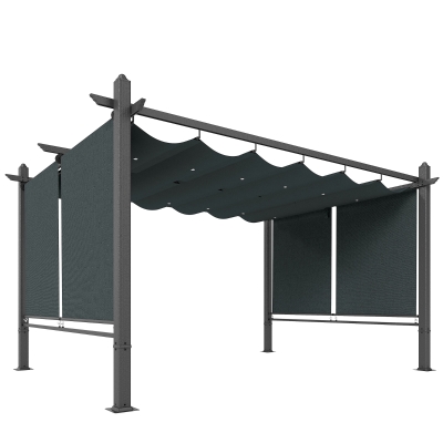 Outsunny Pergola Aluminium 3x4m Gris Anthracite UV50+ Rétractable