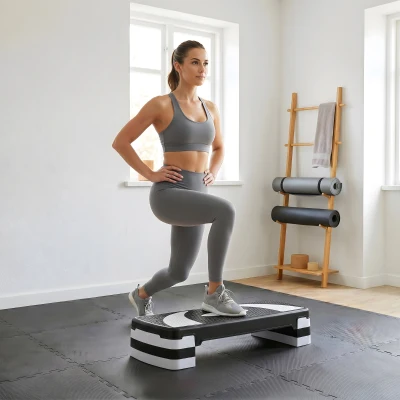 HOMCOM Aerobic-Stepper 3-stufig höhenverstellbar 80 x 31 x 20 cm Schwarz+Grau