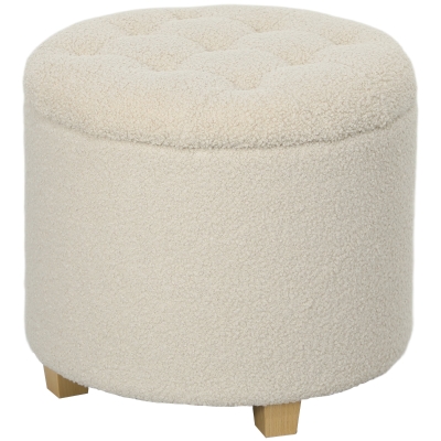 HOMCOM Banco Redondo com Armazenamento Tampa e Pernas de Madeira Apoio para os Pés para Sala de Estar Corredor Quarto Creme Branco