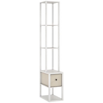 HOMCOM Lámpara de Pie Moderna con Estantes Abiertos Cajón de Tela e Interruptor de Pie para Dormitorio Sala de Estar Blanco