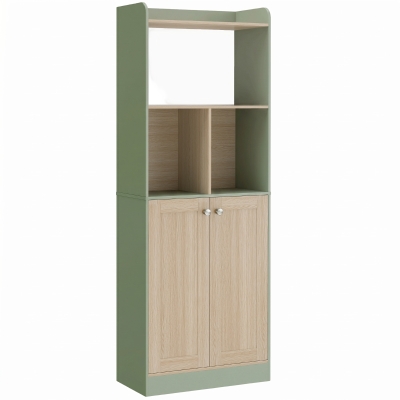 HOMCOM Bibliothèque 5 Niveaux Bois Vert avec 2 Portes 161cm