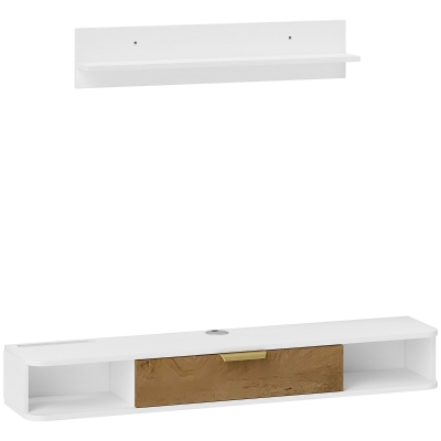 HOMCOM Meuble TV Suspendu avec Étagère Murale Bois Blanc