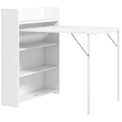 HOMCOM Table à manger pliante, table de cuisine pour 3 personnes, plateau à abattant et 4 étagères, 78,5x91x93cm, blanc