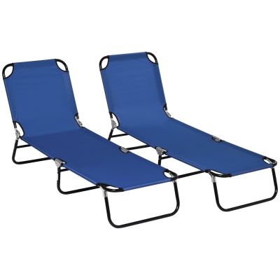 Outsunny Folding Sun Loungers Metal Frame Set of Two Blue