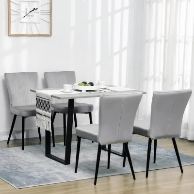 HOMCOM 4er-Set Esszimmerstühle, Akzentstühle für Küchen und Esszimmer, Stuhlset, Velours-Optik, Hellgrau+ Schwarz
