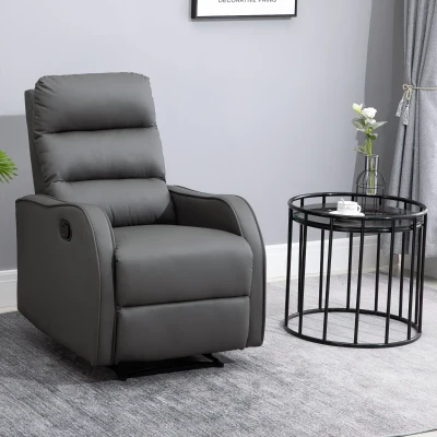 HOMCOM Sillón Relax Reclinable Sofá Relax Tapizado en PU con Reposapiés Retráctil para Dormitorio Salón 65x89x100 cm Gris