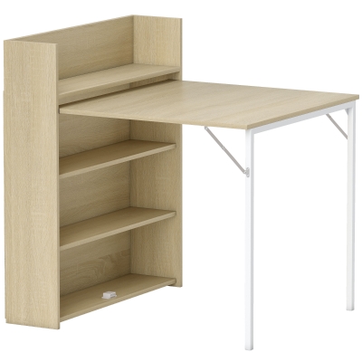 HOMCOM Mesa dobrável com prateleira, design industrial, economiza espaço, para espaços pequenos, 78,5 x 91 x 93 cm, Carvalho