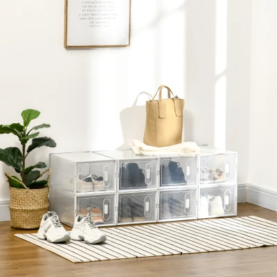 HOMCOM 8 Cubi Contenitori in PP Bianco e Trasparente 25x35x19 cm