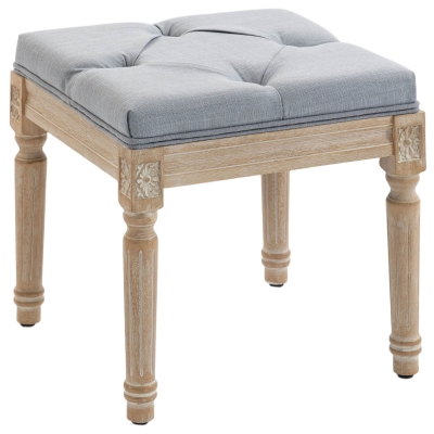 HOMCOM Tufted Foot Stool with Wood Legs, Light Grey
