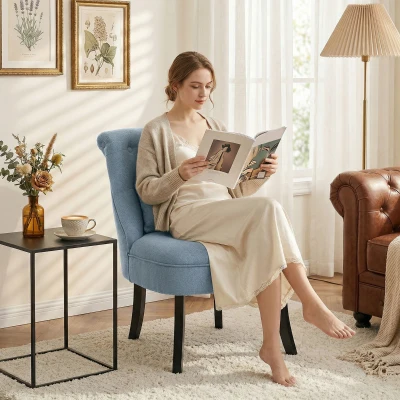 HOMCOM Fabric Tub Chair Upholstered Blue with Pillow